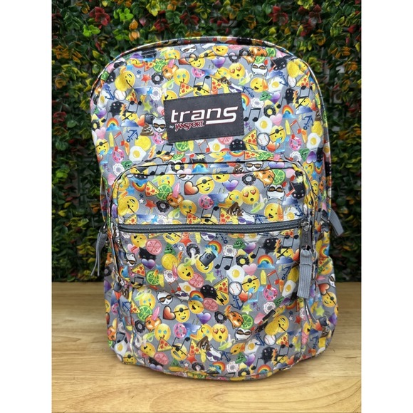 JanSport by Trans EMOJI AOP Print Backpack Supermax 17" School Book Bag GUC - Picture 1 of 11